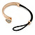 Clear Crystal Heart Bangle Bracelet With Black Silk Stretch Cord In Gold Tone - 18cm L - view 6