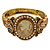 Vintage Inspired Citrine Crystal Cameo Hinged Bangle Bracelet In Burnt Gold Tone - 19cm L