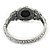 Vintage Inspired Crystal Cameo Hinged Bangle Bracelet In Burnt Silver Tone - 19cm L - view 2
