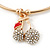 Gold Tone Slip-On Cuff Bracelet With A Crystal Double Cherry Charm - 18cm L - view 3