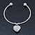 Silver Tone Slip-On Cuff Bracelet With A Crystal Heart Charm - 18cm L - view 7