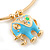 Gold Tone Slip-On Cuff Bracelet With A Light Blue Enamel Elephant Charm - 19cm L - view 5