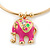 Gold Tone Slip-On Cuff Bracelet With A Deep Pink Enamel Elephant Charm - 19cm L - view 2