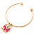 Gold Tone Slip-On Cuff Bracelet With A Deep Pink Enamel Elephant Charm - 19cm L - view 4