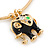 Gold Tone Slip-On Cuff Bracelet With A Black Enamel Elephant Charm - 19cm L - view 4