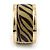 Wide 'Zebra Print' Hinged Bangle Bracelet In Gold Plating (Olive/ Black) - 18cm L - view 7