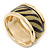 Wide 'Zebra Print' Hinged Bangle Bracelet In Gold Plating (Olive/ Black) - 18cm L - view 8