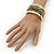 Wide 'Zebra Print' Hinged Bangle Bracelet In Gold Plating (Olive/ Black) - 18cm L - view 2