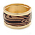 Wide 'Zebra Print' Hinged Bangle Bracelet In Gold Plating (Beige/ Black) - 18cm L - view 2