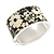 Vintage Inspired Wide Black/ White Floral Print Hinged Bangle Bracelet In Silver Tone - 19cm L - view 9