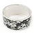 Vintage Inspired Wide Black/ White Floral Print Hinged Bangle Bracelet In Silver Tone - 19cm L - view 6