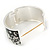 Vintage Inspired Wide Black/ White Floral Print Hinged Bangle Bracelet In Silver Tone - 19cm L - view 5