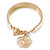 White Enamel Bangle Bracelet With Rose Charm and T-Bar Closure In Gold Plating - 19cm L - view 8