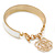 White Enamel Bangle Bracelet With Rose Charm and T-Bar Closure In Gold Plating - 19cm L