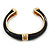 Black Enamel, Crystal Hinged Cuff Bangle Bracelet In Gold Plated Metal - 19cm L - view 7