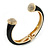 Black Enamel, Crystal Hinged Cuff Bangle Bracelet In Gold Plated Metal - 19cm L