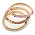 Set Of 3 Cream/ Beige/ Pink Silk Twisted Cord Slip-On Bangle In Gold Plating - 19cm Length