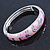 Pink Enamel Crystal Hinged Bangle Bracelet In Silver Tone - 18cm L - view 7