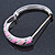 Pink Enamel Crystal Hinged Bangle Bracelet In Silver Tone - 18cm L - view 4