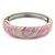 Pink Enamel Crystal Hinged Bangle Bracelet In Silver Tone - 18cm L