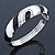 Black/ White Enamel Crystal Hinged Bangle Bracelet In Silver Tone - 18cm L - view 8