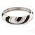 Black/ White Enamel Crystal Hinged Bangle Bracelet In Silver Tone - 18cm L