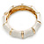 Whtie Enamel Segmental Hinged Bangle Bracelet In Gold Plating - 19cm L - view 8