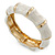 Whtie Enamel Segmental Hinged Bangle Bracelet In Gold Plating - 19cm L - view 6