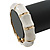 Whtie Enamel Segmental Hinged Bangle Bracelet In Gold Plating - 19cm L - view 2