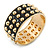 Chunky Black Enamel Spiked Hinged Bangle In Gold Plating - 19cm Length