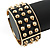Chunky Black Enamel Spiked Hinged Bangle In Gold Plating - 19cm Length - view 2