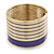 Wide Purple/ White Enamel Stripy Hinged Bangle In Gold Plating - 19cm L - view 8