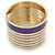 Wide Purple/ White Enamel Stripy Hinged Bangle In Gold Plating - 19cm L - view 9