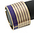 Wide Purple/ White Enamel Stripy Hinged Bangle In Gold Plating - 19cm L - view 5