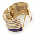 Wide Purple/ White Enamel Stripy Hinged Bangle In Gold Plating - 19cm L - view 4