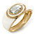 White Enamel Crystal Hinged Bangle Bracelet In Gold Plating - 18cm L - view 6