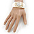 White Enamel Crystal Hinged Bangle Bracelet In Gold Plating - 18cm L - view 2