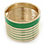 Wide Grass Green/ White Enamel Stripy Hinged Bangle In Gold Plating - 19cm L - view 8