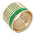 Wide Grass Green/ White Enamel Stripy Hinged Bangle In Gold Plating - 19cm L - view 3