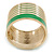 Wide Grass Green/ White Enamel Stripy Hinged Bangle In Gold Plating - 19cm L - view 7