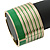 Wide Grass Green/ White Enamel Stripy Hinged Bangle In Gold Plating - 19cm L - view 5