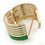 Wide Grass Green/ White Enamel Stripy Hinged Bangle In Gold Plating - 19cm L - view 4