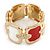 Cream/ Red Enamel Square, Crystal Hinged Bangle Bracelet In Gold Tone - 19cm L - view 4