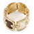 Cream/ Brown Enamel Square, Crystal Hinged Bangle Bracelet In Gold Tone - 19cm L - view 5
