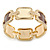 Cream/ Brown Enamel Square, Crystal Hinged Bangle Bracelet In Gold Tone - 19cm L - view 6