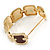 Cream/ Brown Enamel Square, Crystal Hinged Bangle Bracelet In Gold Tone - 19cm L - view 4