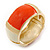 Chunky Cream/ Orange Enamel Hinged Bangle Bracelet In Gold Tone - 19cm L