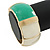 Chunky Cream/ Green Enamel Hinged Bangle Bracelet In Gold Tone - 19cm L - view 4