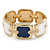 Navy Blue/ White Enamel Square, Crystal Hinged Bangle Bracelet In Gold Tone - 19cm L - view 7