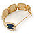 Navy Blue/ White Enamel Square, Crystal Hinged Bangle Bracelet In Gold Tone - 19cm L - view 3